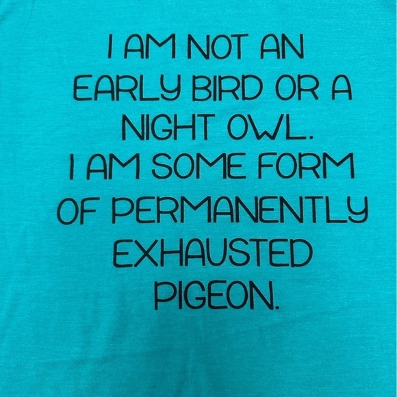 Exhausted Pigeon Tee | Bella + Canvas | Heather Teal | Size M - Picture 5 of 5
